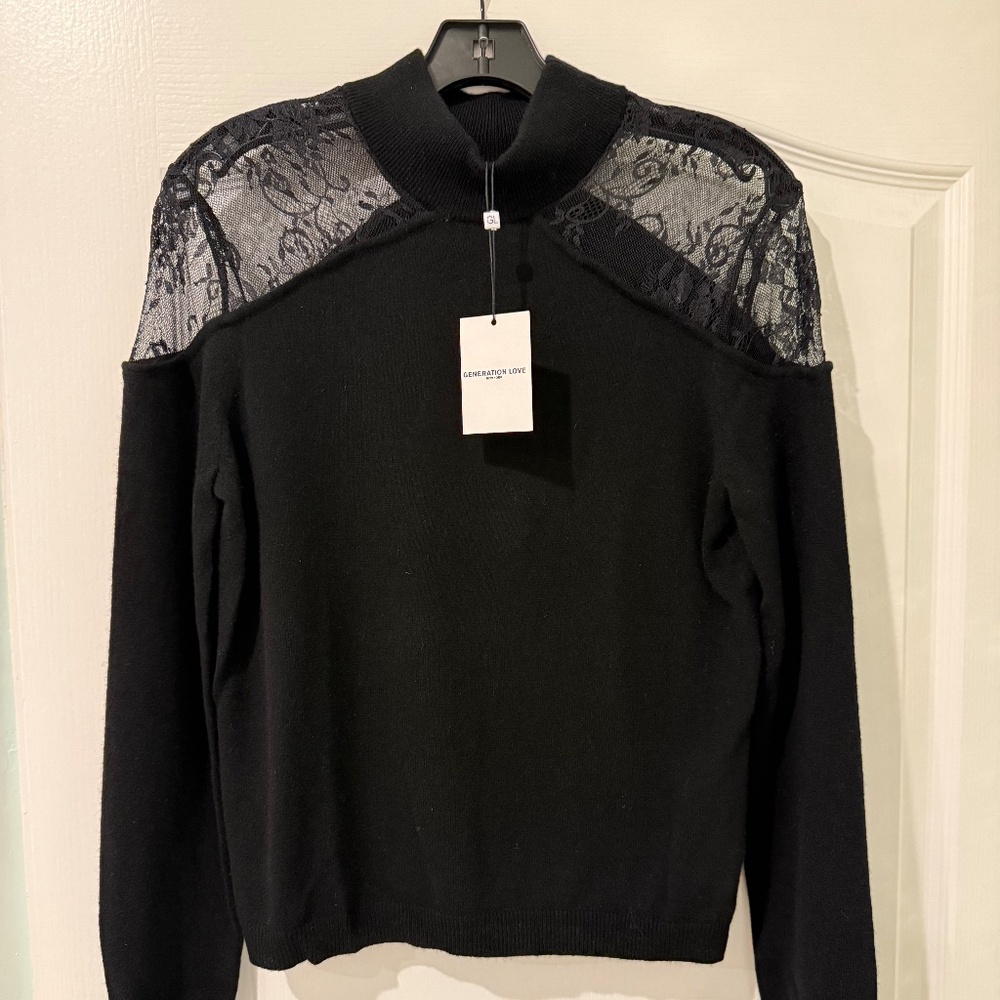 NWT Generation Love Vivian Lace Sweater, Black, Sz M